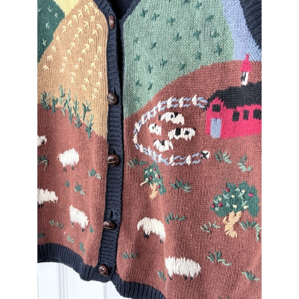Vintage Capacity Women's Size Small Knit Sweater Vest Button Up Farm Sheep Fall - Picture 2 of 8